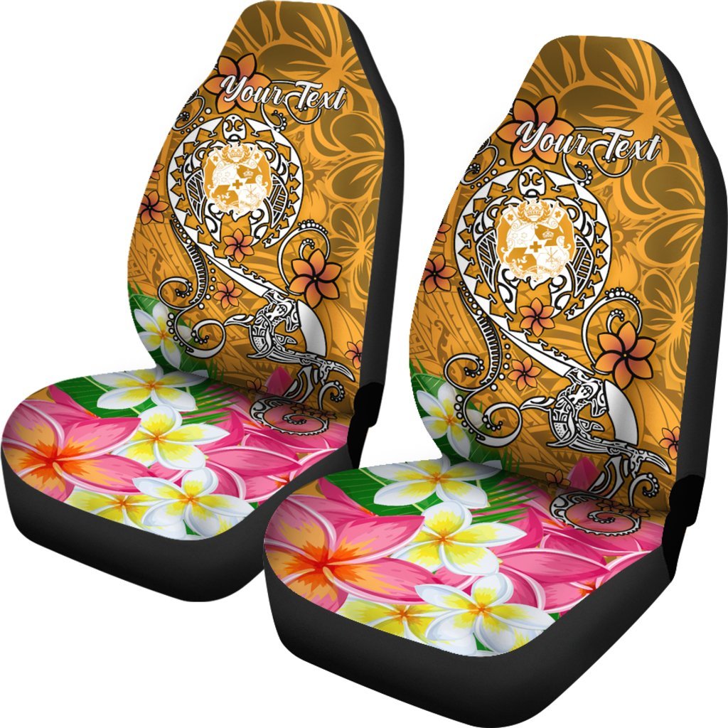 Tonga Custom Personalised Car Seat Covers - Turtle Plumeria (Gold) - Polynesian Pride