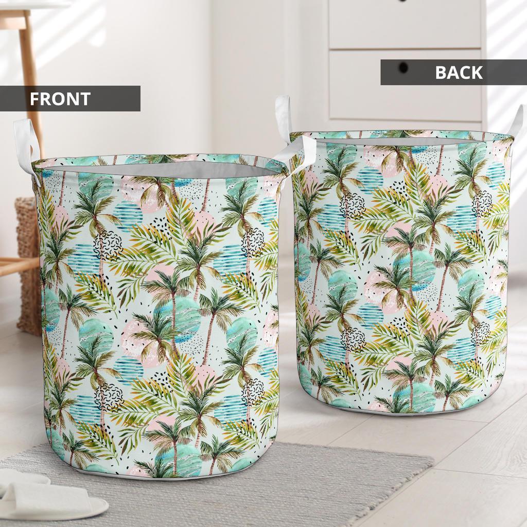 Hawaii Tropical Watercolor Palm Tree Leaf Hawaii Laundry Basket AH - Polynesian Pride