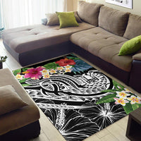 Tahiti Polynesian Area Rug - Summer Plumeria (Black) - Polynesian Pride