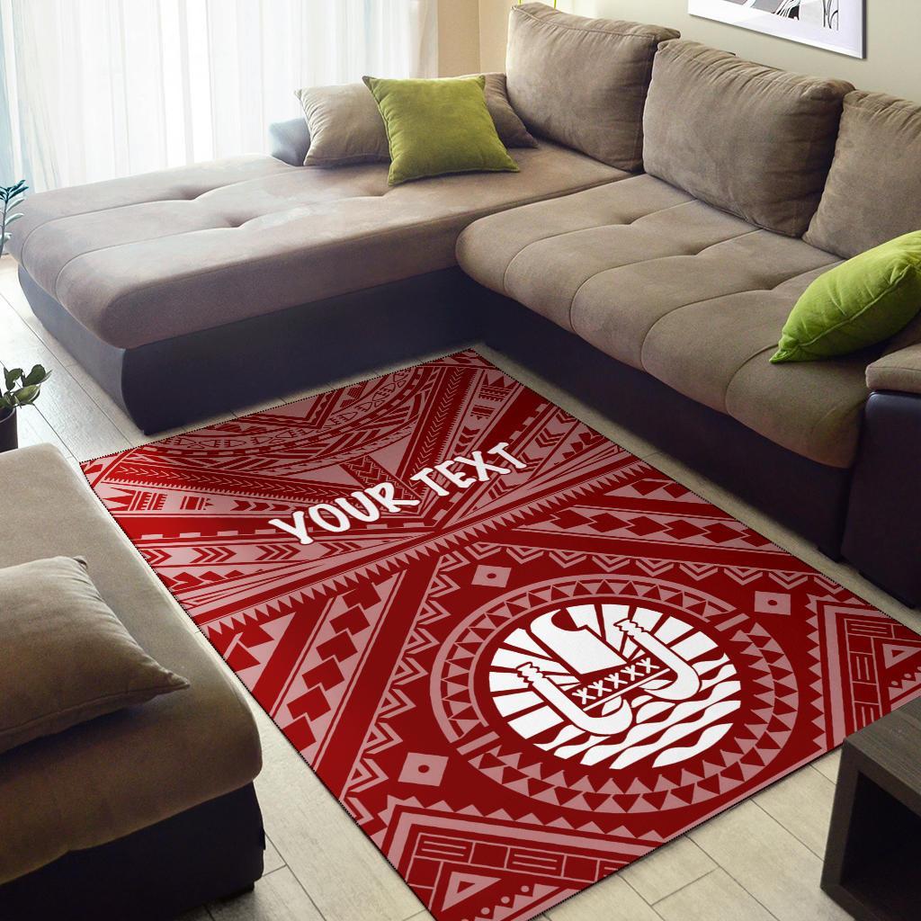 Tahiti Personalised Area Rug - Tahiti Seal In Polynesian Tattoo Style (Red) - Polynesian Pride