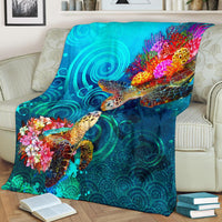 Polynesian Kanaka Maoli (Hawaiian) Premium Blanket - Turtle Hawaii Map - Polynesian Pride