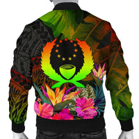 Pohnpei Polynesian Men's Bomber Jacket - Hibiscus and Banana Leaves - Polynesian Pride
