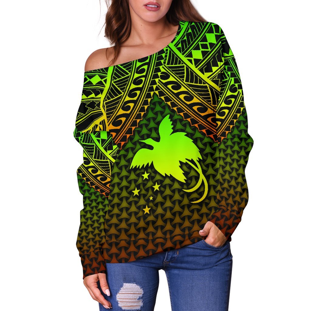 Polynesian Papua New Guinea Personalised Off Shoulder Sweater - Reggae Vintage Polynesian Patterns - Polynesian Pride