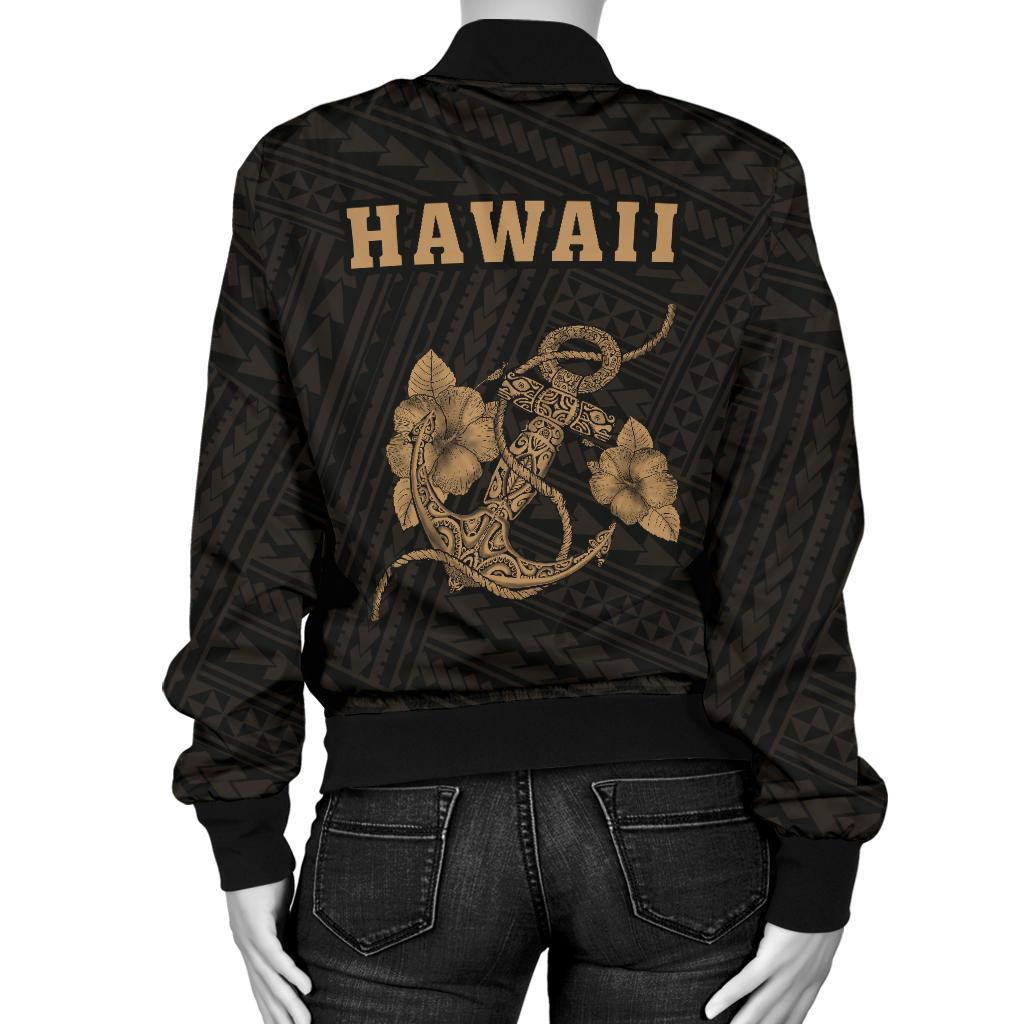 Hawaii Kakau Polynesian Anchor Women's Bomber Jacket - Gold - Polynesian Pride