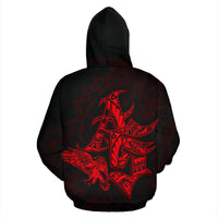 American Samoa Polynesian Zip up Hoodie Eagle Coat of Arms Red - Polynesian Pride