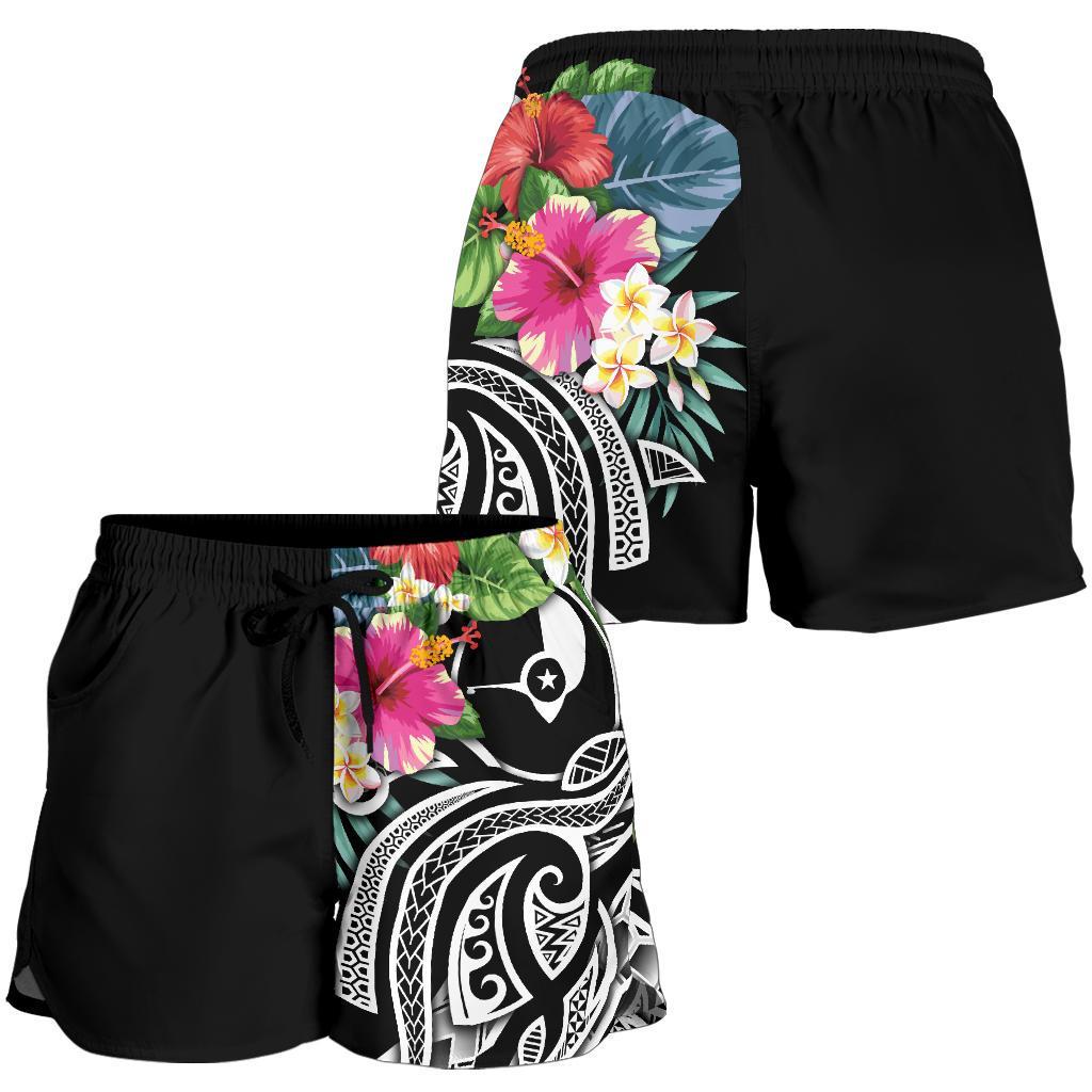 YAP Polynesian Women's Shorts - Summer Plumeria (Black) - Polynesian Pride