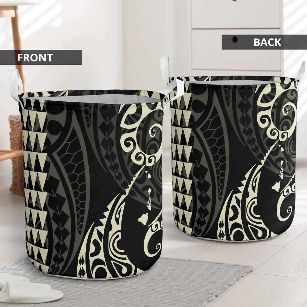 Kakau Polynesian Map Hawaii Laundry Basket Beige AH - Polynesian Pride