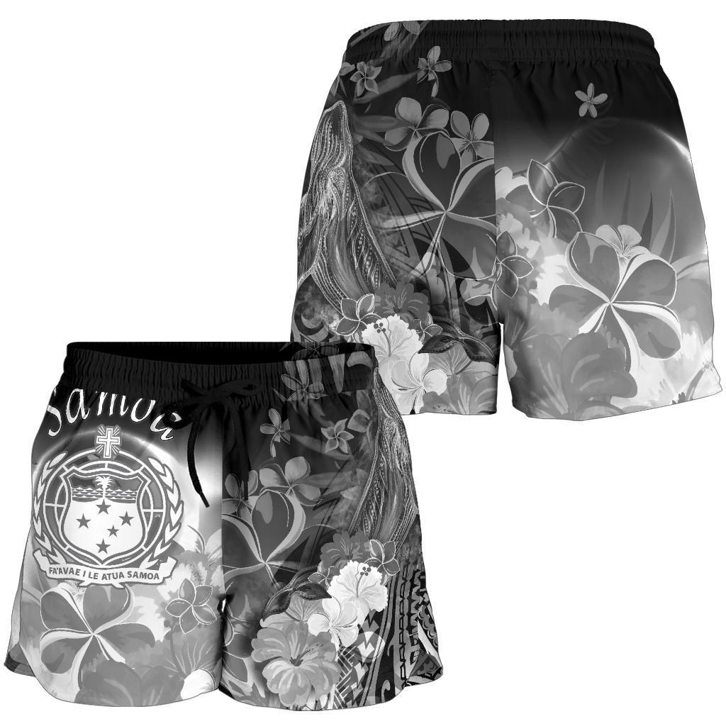 Samoa Women's Shorts - Humpback Whale with Tropical Flowers (White) - Polynesian Pride