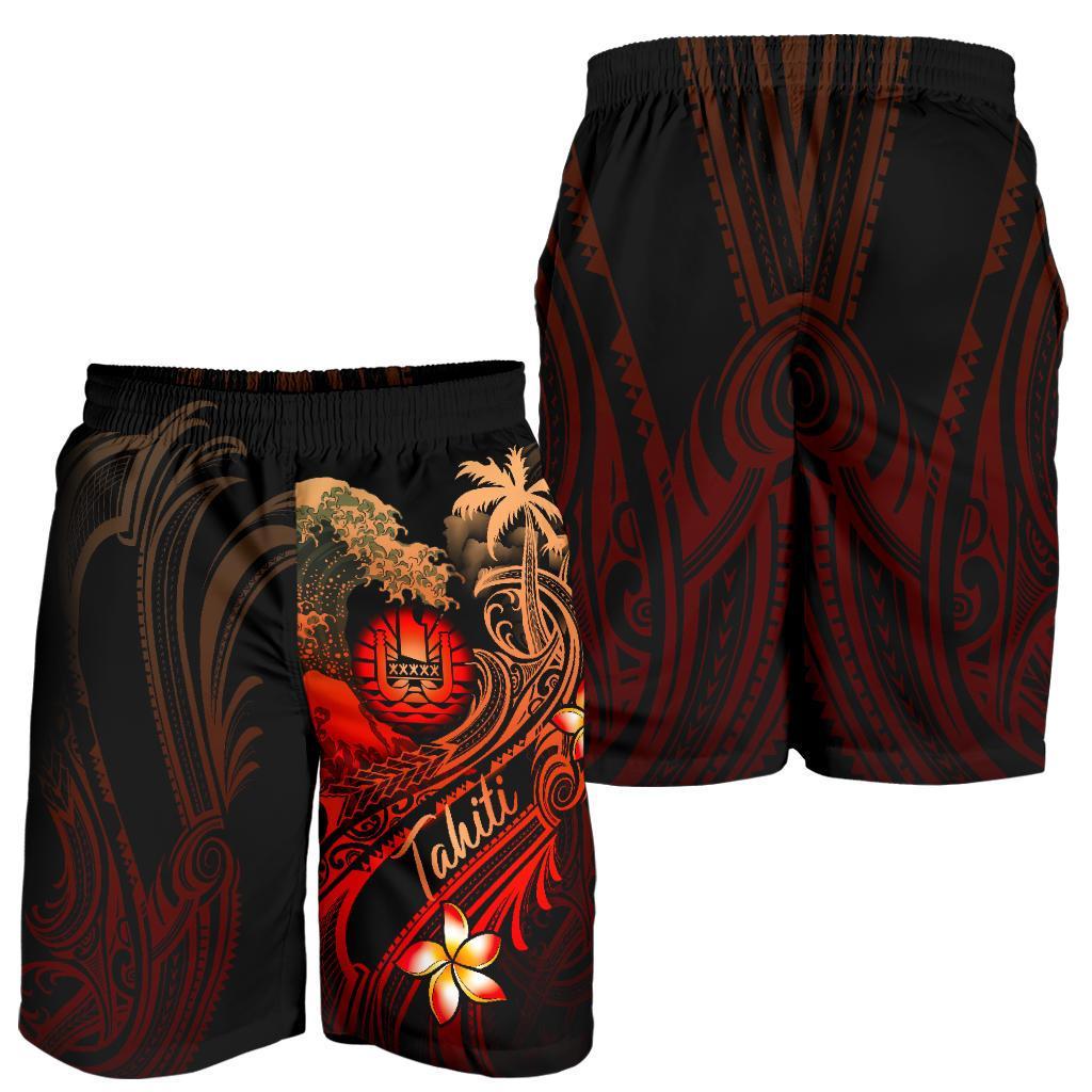 Tahiti Polynesian Men's Short - Plumeria Flowers And Waves - Polynesian Pride