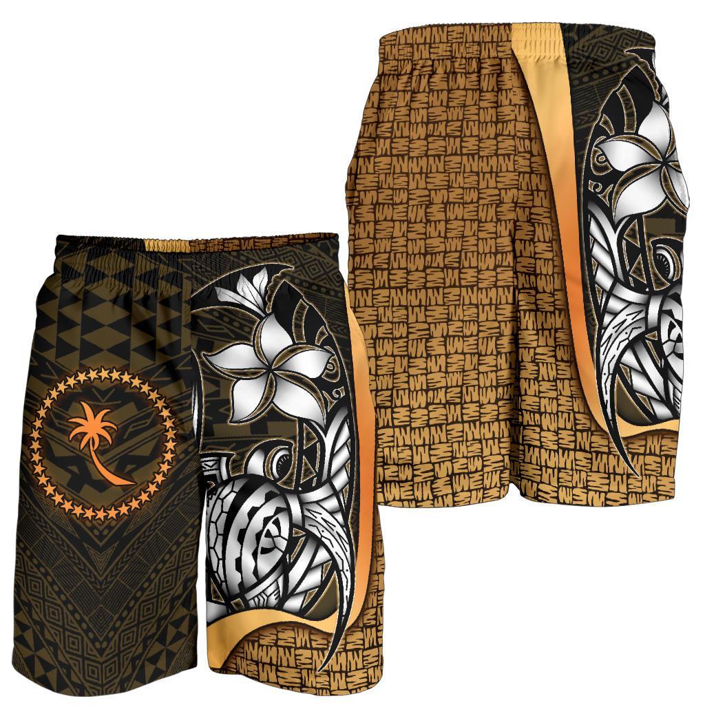 Chuuk Micronesian Men's Shorts Gold - Turtle With Hook - Polynesian Pride