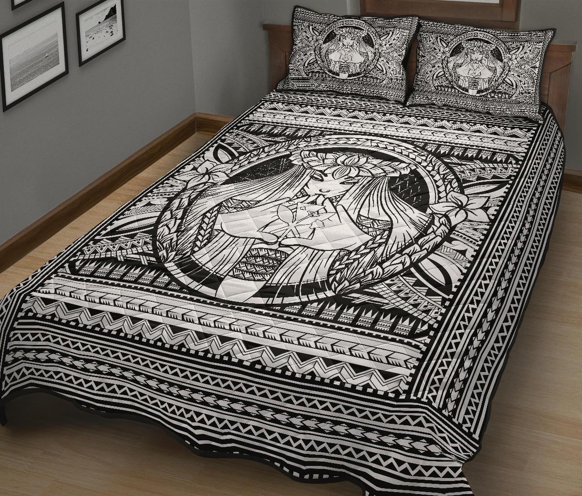 Hawaii Polynesian Pele Mauna Kea Quilt Bed Set White - Polynesian Pride