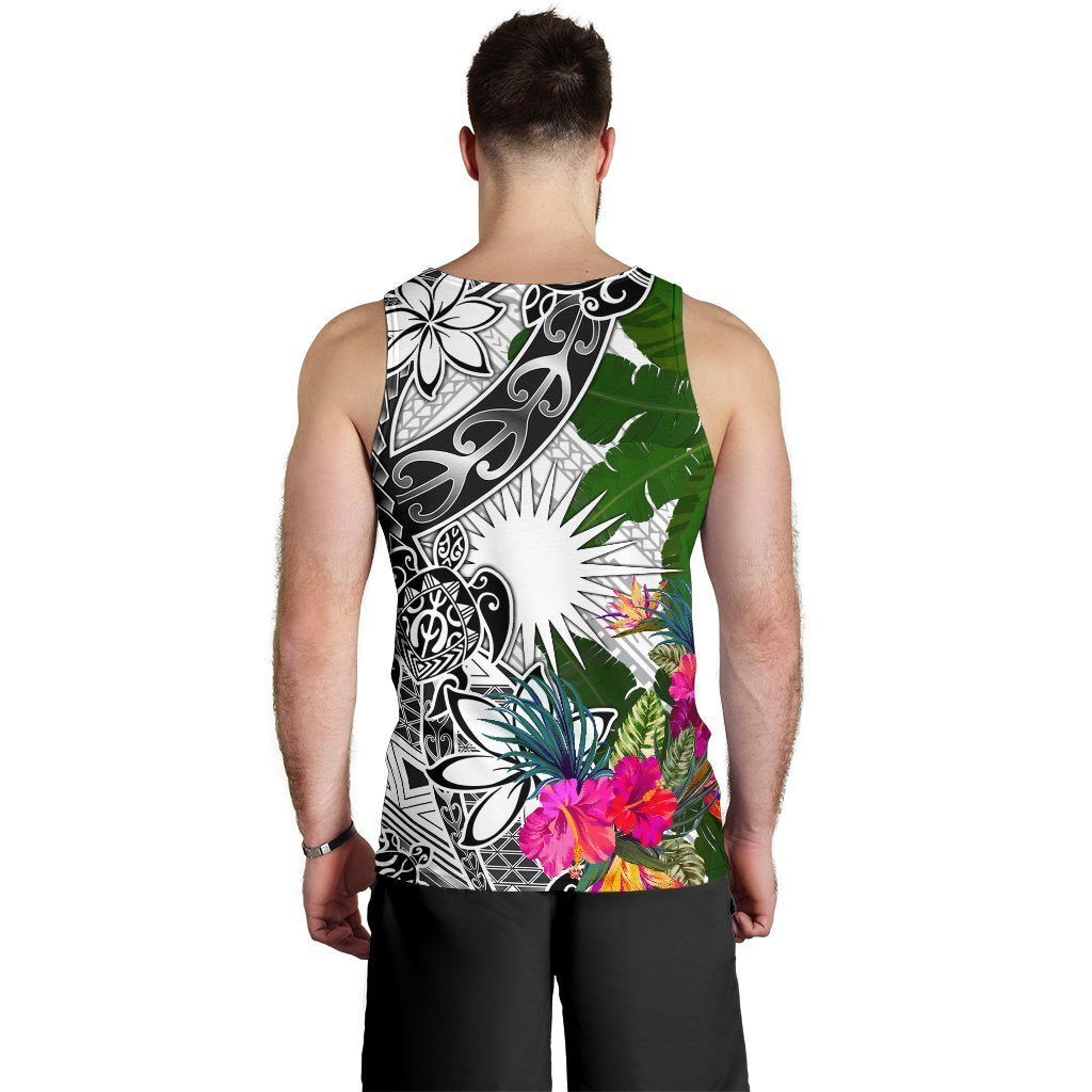 Marshall Islands Custom Personalised Men's Tank Top White - Turtle Plumeria Banana Leaf - Polynesian Pride