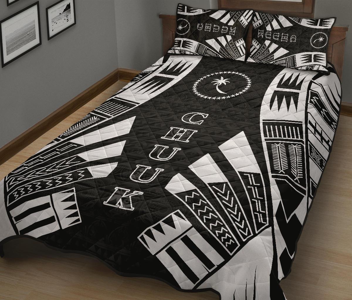 Chuuk Quilt Bed Set - Chuuk Flag Polynesian White Tattoo Style - Polynesian Pride