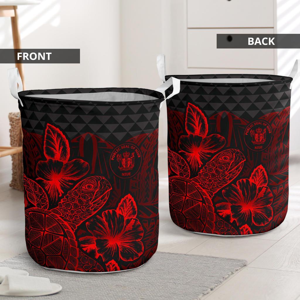 Niue Laundry Basket - Polynesian Turtle Hibiscus Red - Polynesian Pride