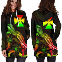 Wallis and Futuna Polynesian Hoodie Dress - Turtle With Blooming Hibiscus Reggae - Polynesian Pride