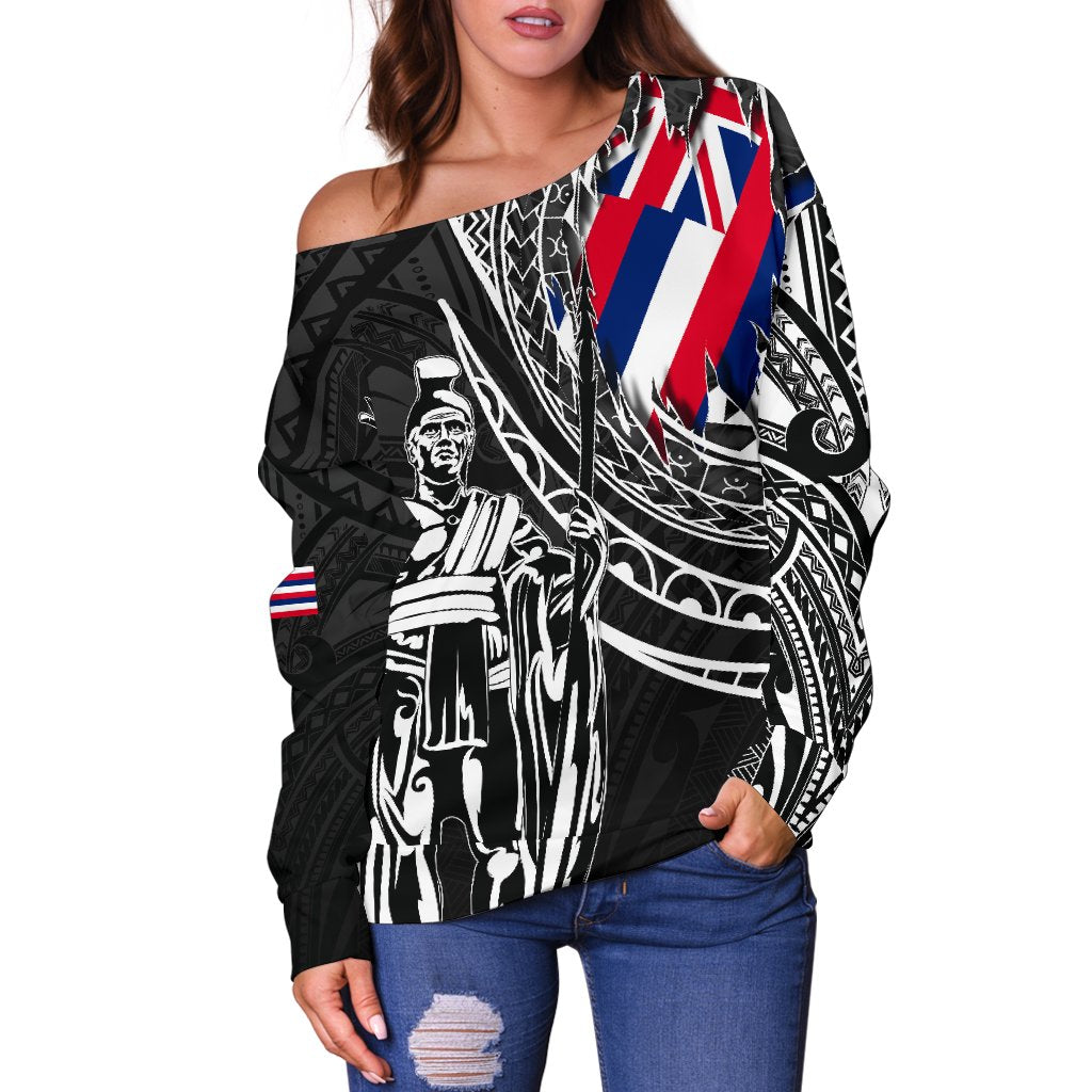 Hawaii King Flag Polynesian Women's Off Shoulder Sweater - Tity Style - Polynesian Pride