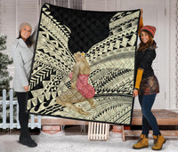 Hawaii Polynesian Hula Girl Wearing Plumeria Premium Quilt - Polynesian Pride