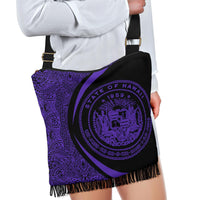 Hawaii Coat Of Arms Polynesian Crossbody Boho Handbag - Circle Style Purple - Polynesian Pride