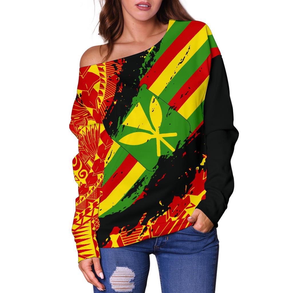Kanaka Flag Polynesian Women's Off Shoulder Sweater - Nora Style - Polynesian Pride