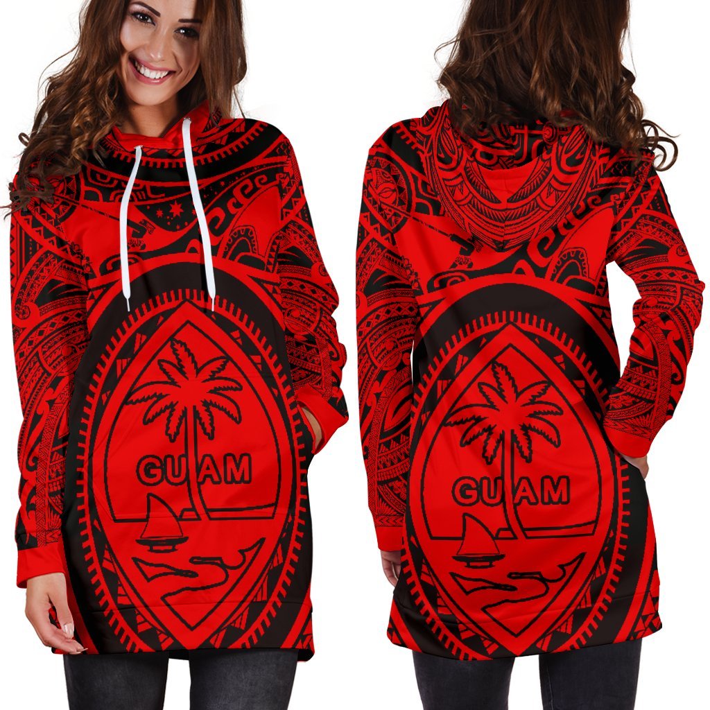 Polynesian Hoodie Dresses - Guam Flag, Seal with Maui Moana Tattoo - Polynesian Pride