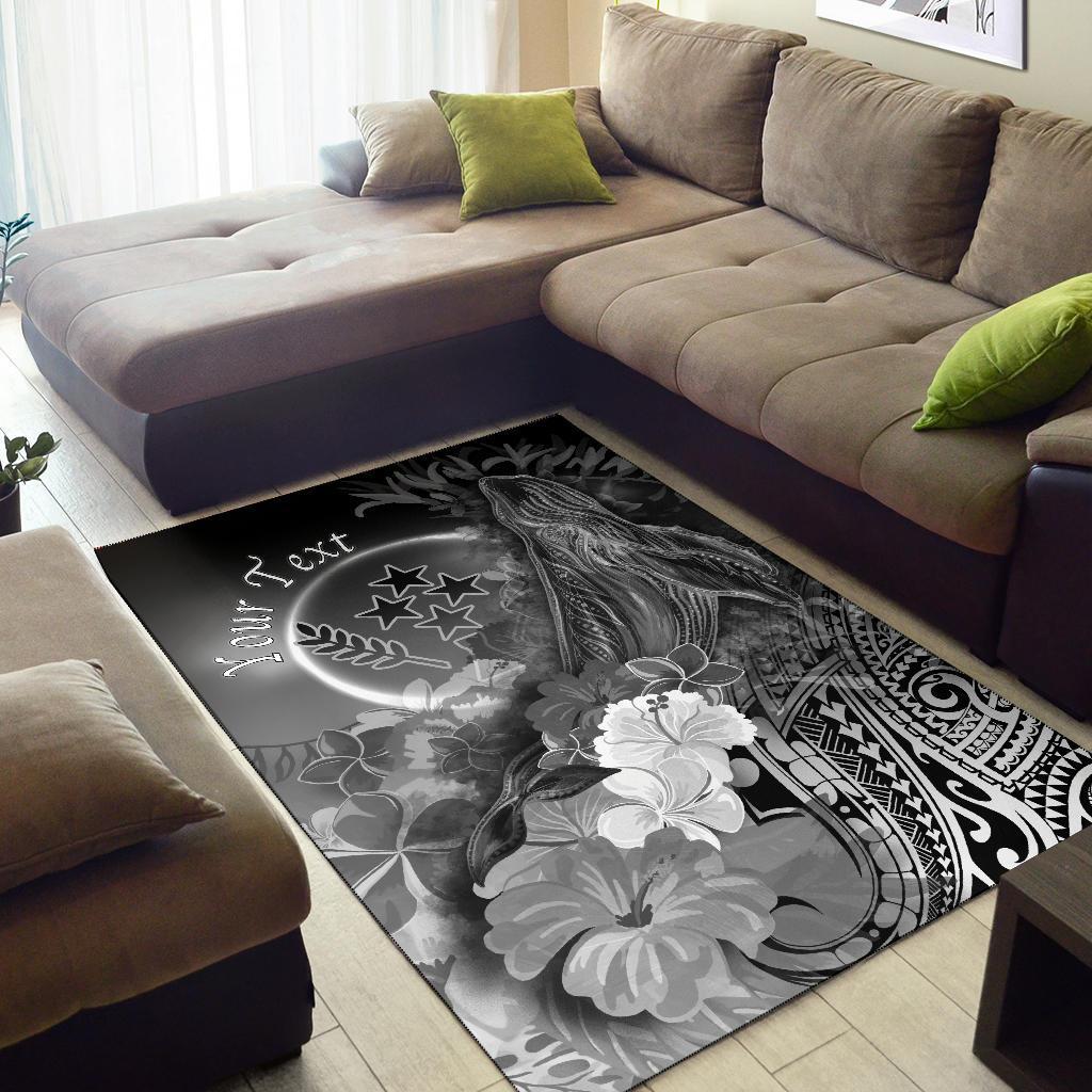 Kosrae Custom Personalised Area Rug - Humpback Whale with Tropical Flowers (White) - Polynesian Pride
