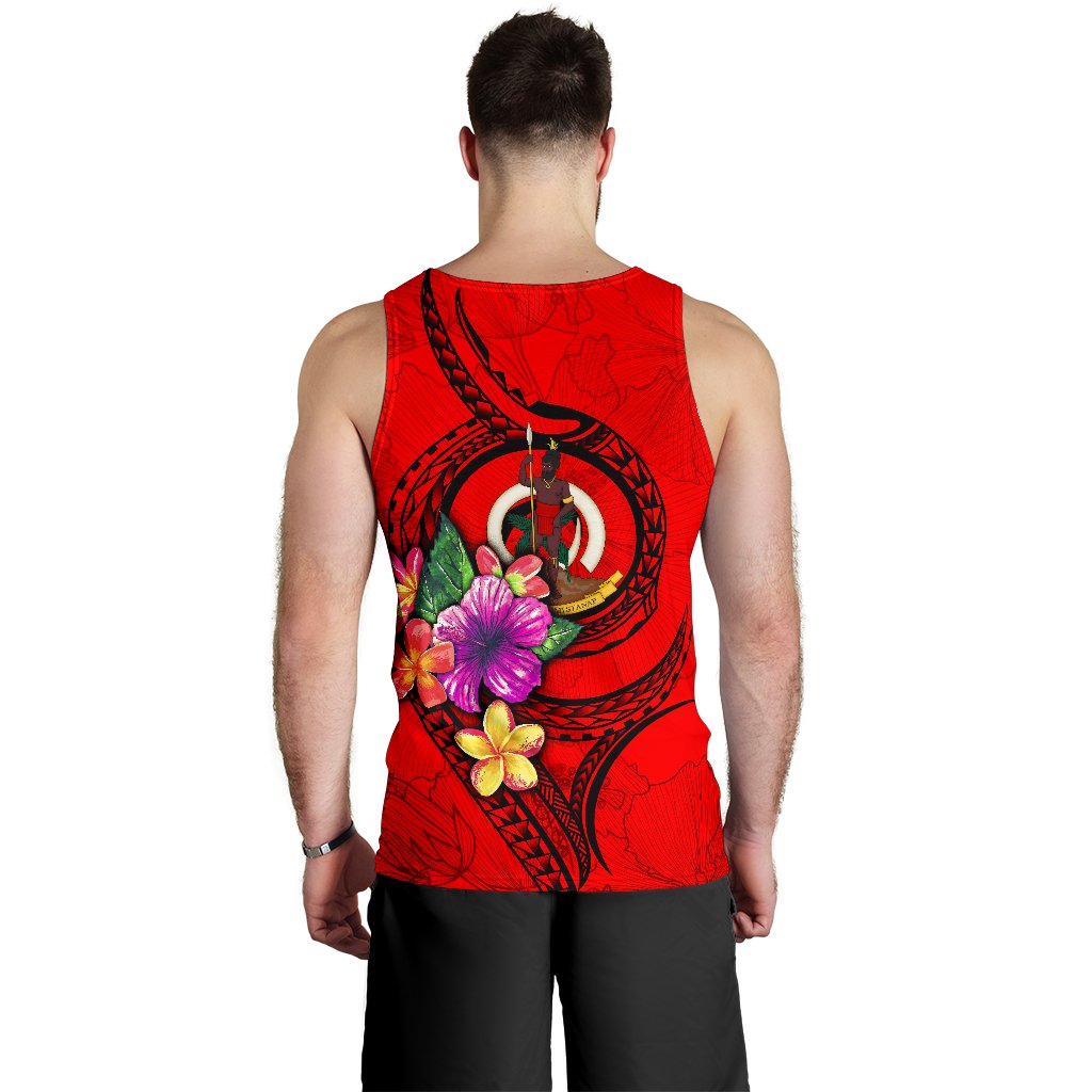 Vanuatu Polynesian Custom Personalised Men's Tank Top - Floral With Seal Red - Polynesian Pride