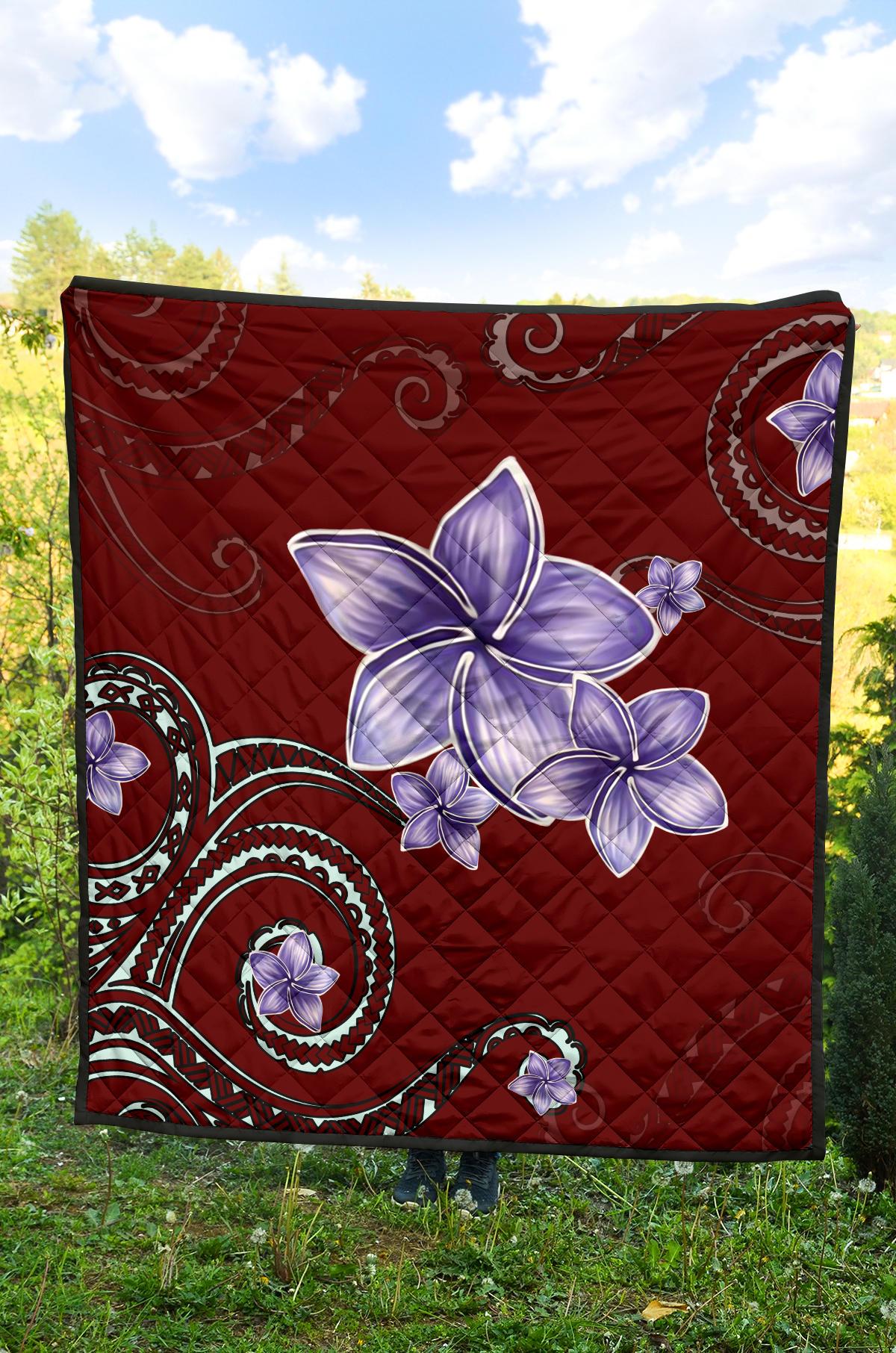 Plumeria Violet Polynesia Red Premium Quilt - Polynesian Pride