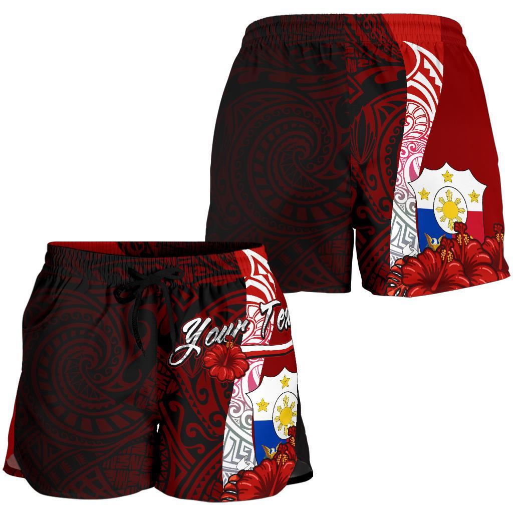 Philippines Polynesian Custom Personalised Women's Shorts - Coat Of Arm With Hibiscus - Polynesian Pride