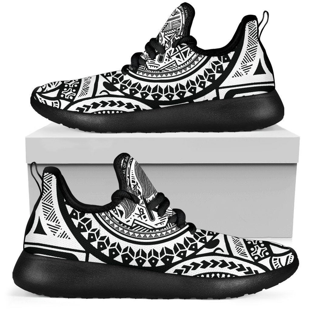 American Samoa Polynesian Tattoo Mesh Knit Sneakers White - Polynesian Pride