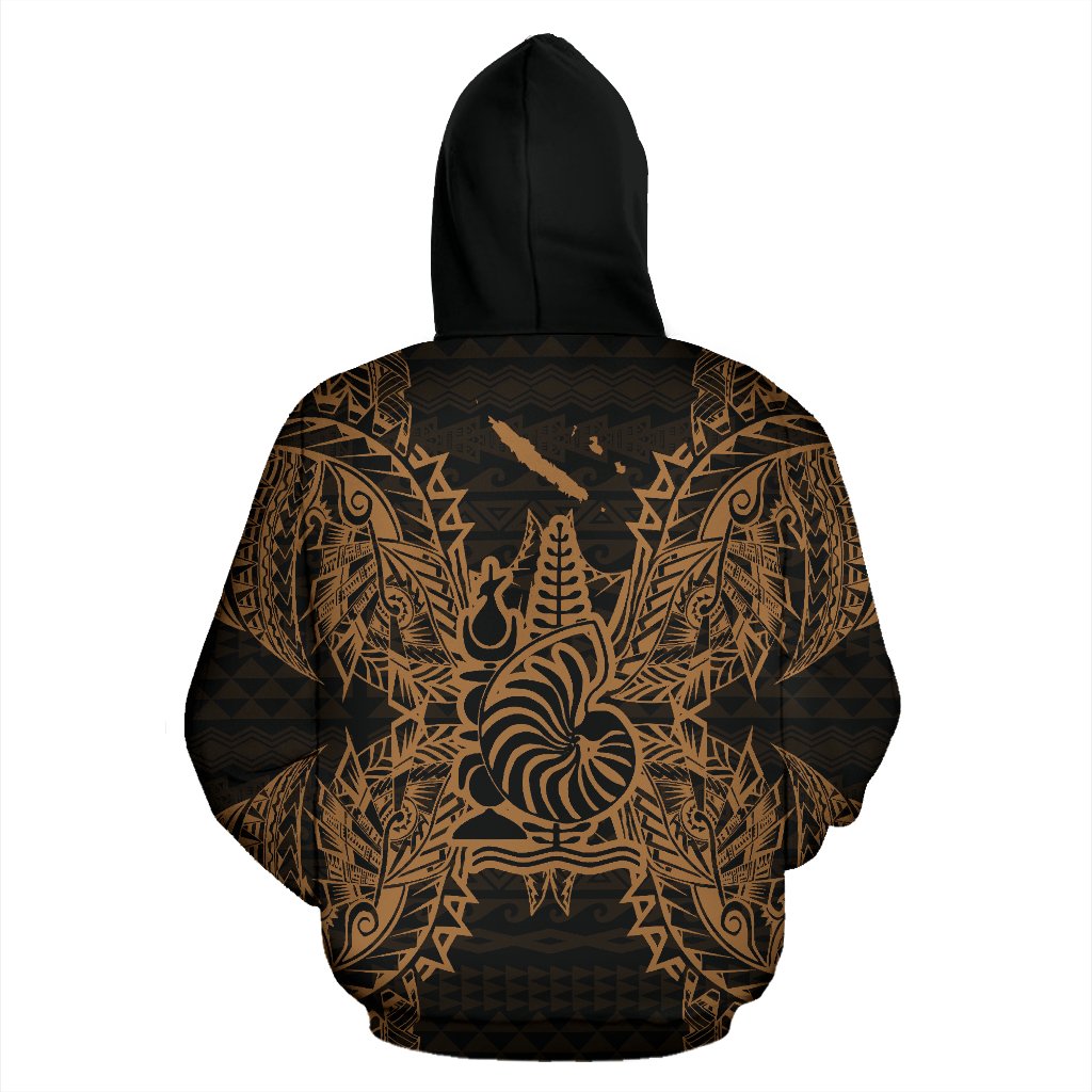 New Caledonia Polynesian All Over Zip up Hoodie Map Gold - Polynesian Pride