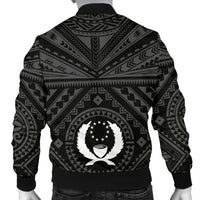 Pohnpei Men's Bomber Jacket - Pohnpei Seal With Polynesian Tattoo Style ( Black) - Polynesian Pride