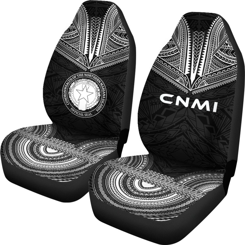 Northern Mariana Islands Car Seat Cover - C N M I Seal Polynesian Chief Tattoo Black Version - Polynesian Pride