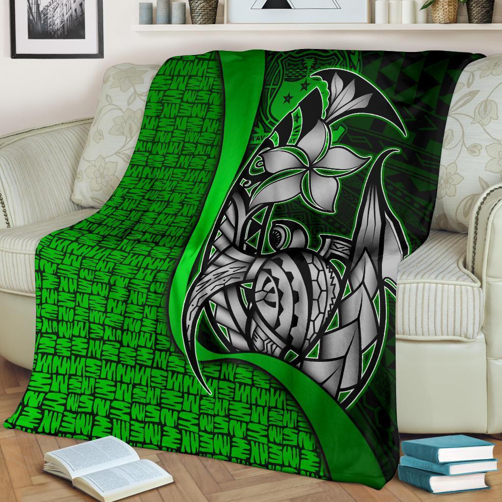 Samoa Polynesian Premium Blanket Green - Turtle With Hook - Polynesian Pride