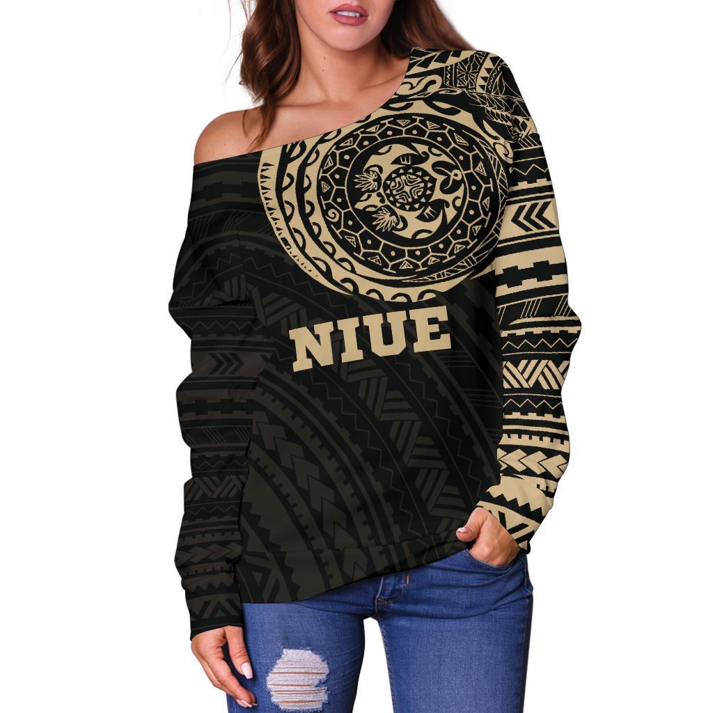 Niue in My Heart Tattoo Style Off Shoulder Sweater A7 - Polynesian Pride