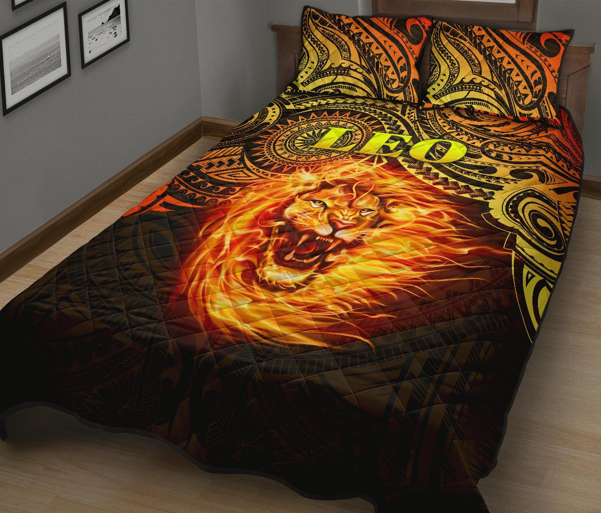 Sun In Leo Zodiac Quilt Bed Set Polynesian Tattoo Unique Vibes - Polynesian Pride