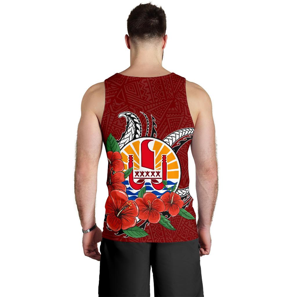 Tahiti Polynesian Men Tank Top - Hibiscus Coat of Arm Red - Polynesian Pride