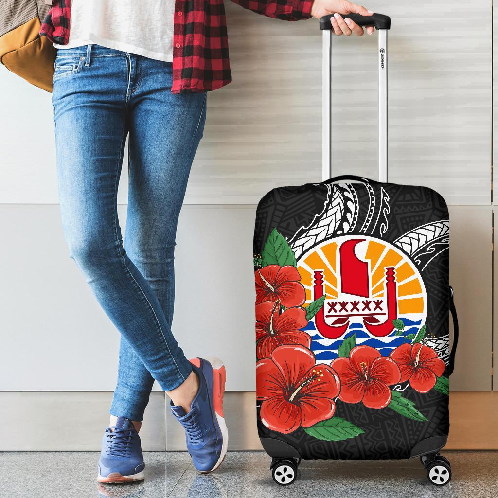 Tahiti Polynesian Luggage Covers - Hibiscus Coat of Arm Black - Polynesian Pride