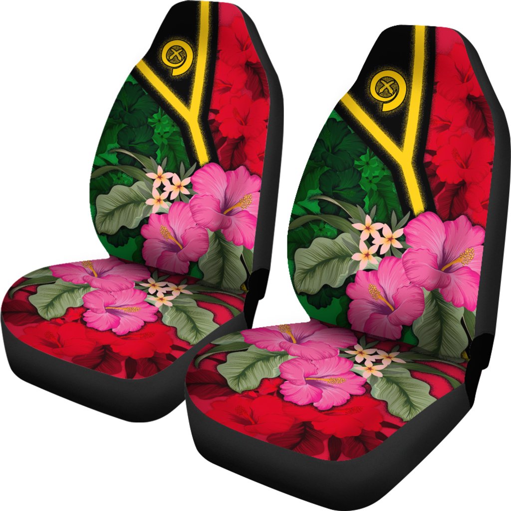Vanuatu Car Seat Covers - Vanuatu Flag with Hibiscus - Polynesian Pride