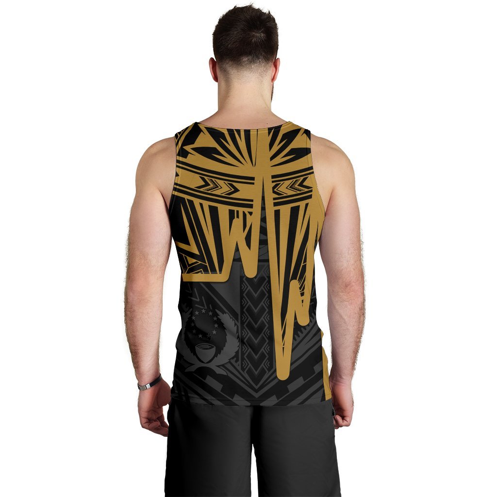 Pohnpei Men's Tank Top - Pohnpei Seal In Heartbeat Patterns Style (Gold) - Polynesian Pride