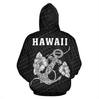 Polynesian Kakau Anchor Hibiscus Hawaii Hoodie White - Polynesian Pride