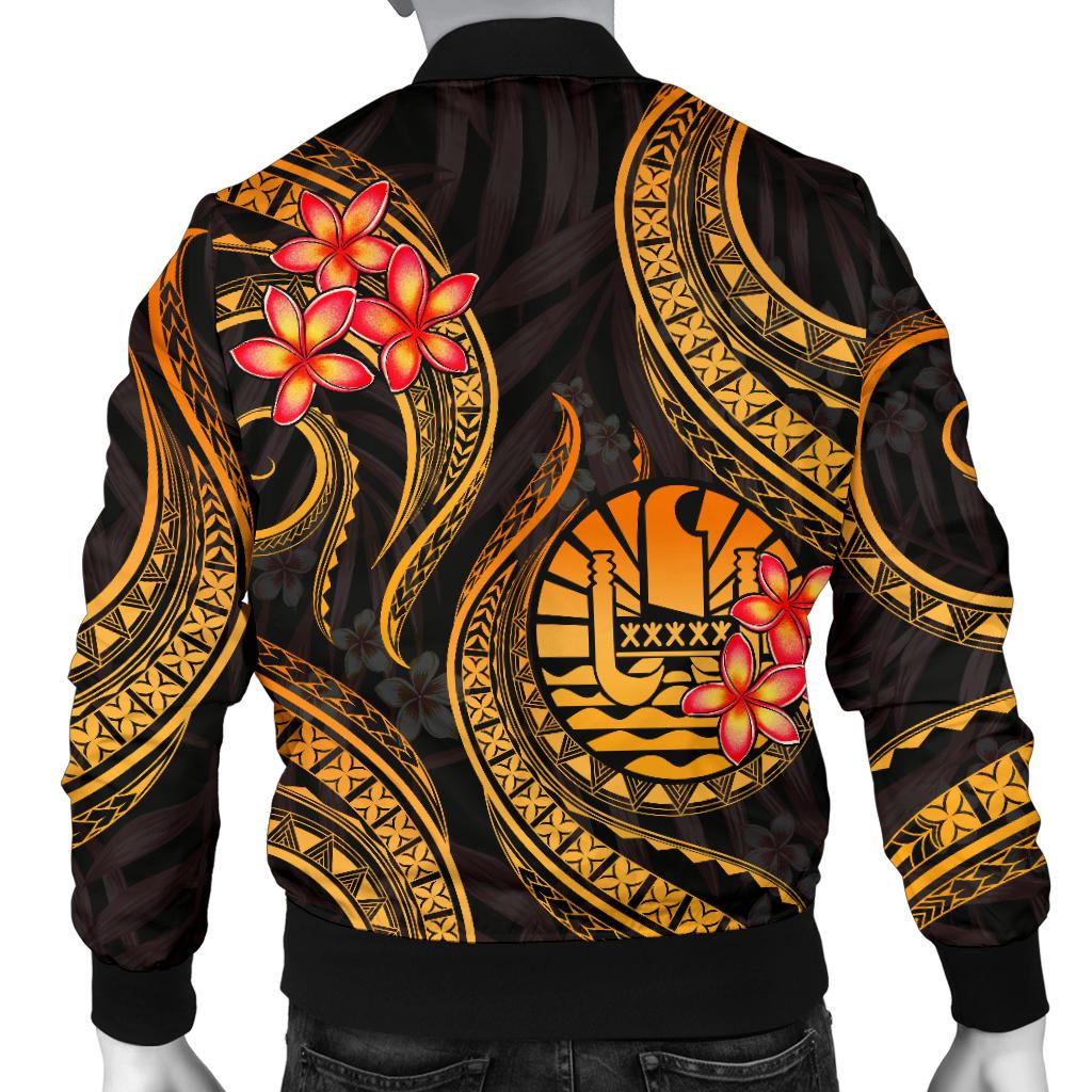 Tahiti Polynesian Men Bomber Jacket - Gold Plumeria - Polynesian Pride