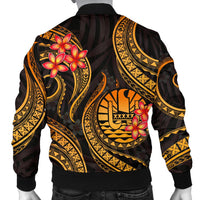 Tahiti Polynesian Men Bomber Jacket - Gold Plumeria - Polynesian Pride