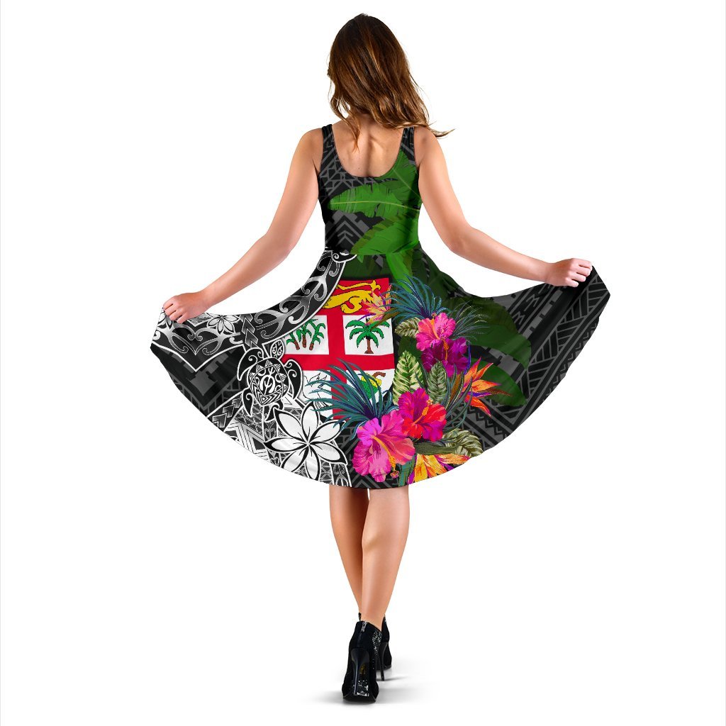 Fiji Midi Dress - Turtle Plumeria Banana Leaf - Polynesian Pride