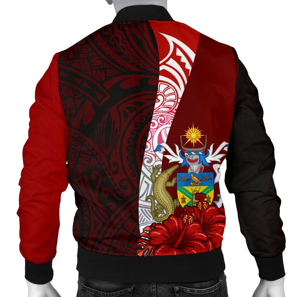 Solomon Islands Polynesian Men's Bomber Jacket - Coat Of Arm With Hibiscus - Polynesian Pride