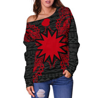 Nauru Polynesian Shoulder Sweater Map Red - Polynesian Pride