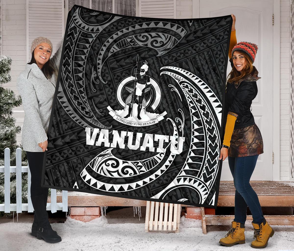 Vanuatu Polynesian Premium Quilt - White Tribal Wave - Polynesian Pride