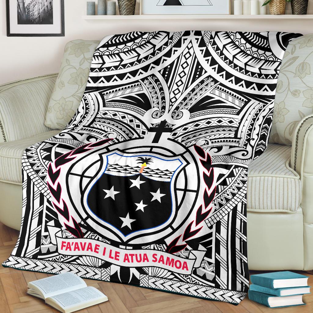 Samoa Premium Blanket - Samoa Coat Of Arm, Polynesian Tattoo White And Black - Polynesian Pride