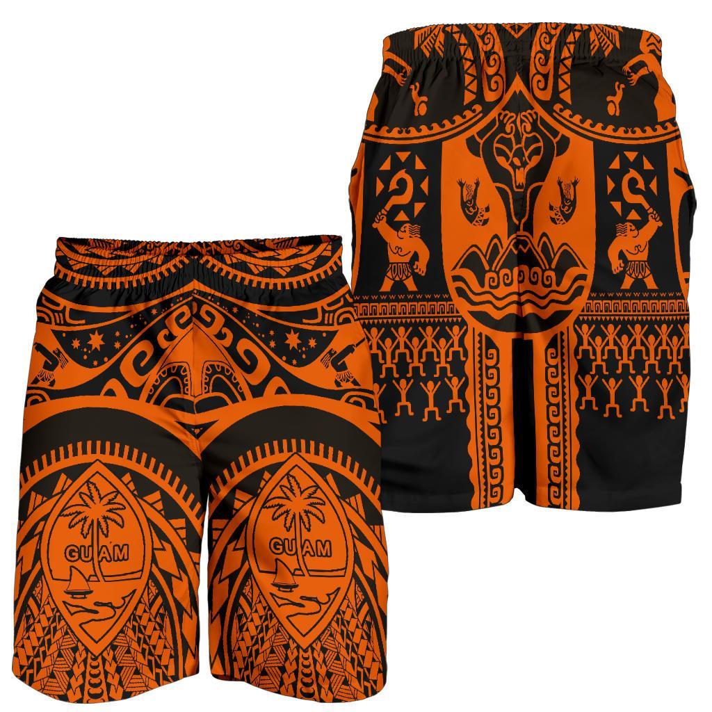 Polynesian Shorts Men - Guam Flag, Seal with Maui Moana Tattoo - Polynesian Pride