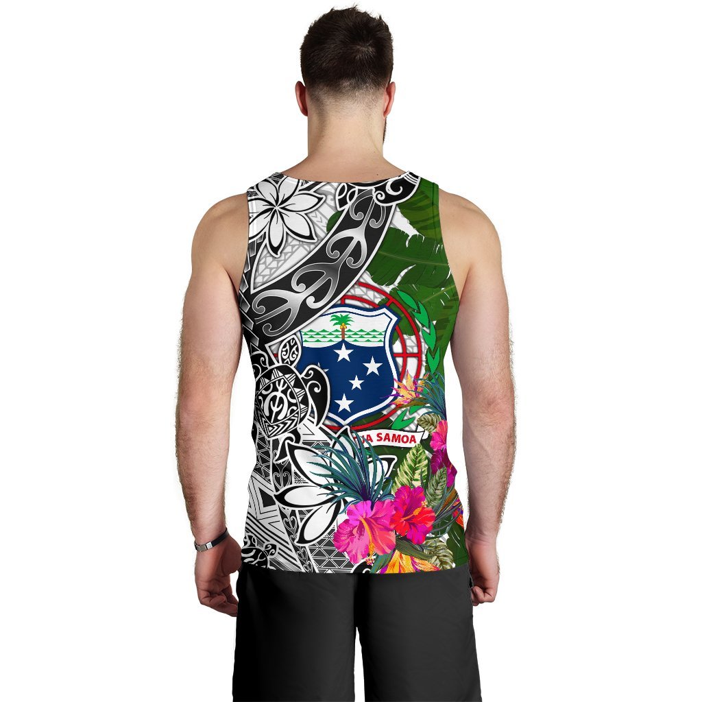 Samoa Men's Tank Top White - Turtle Plumeria Banana Leaf - Polynesian Pride