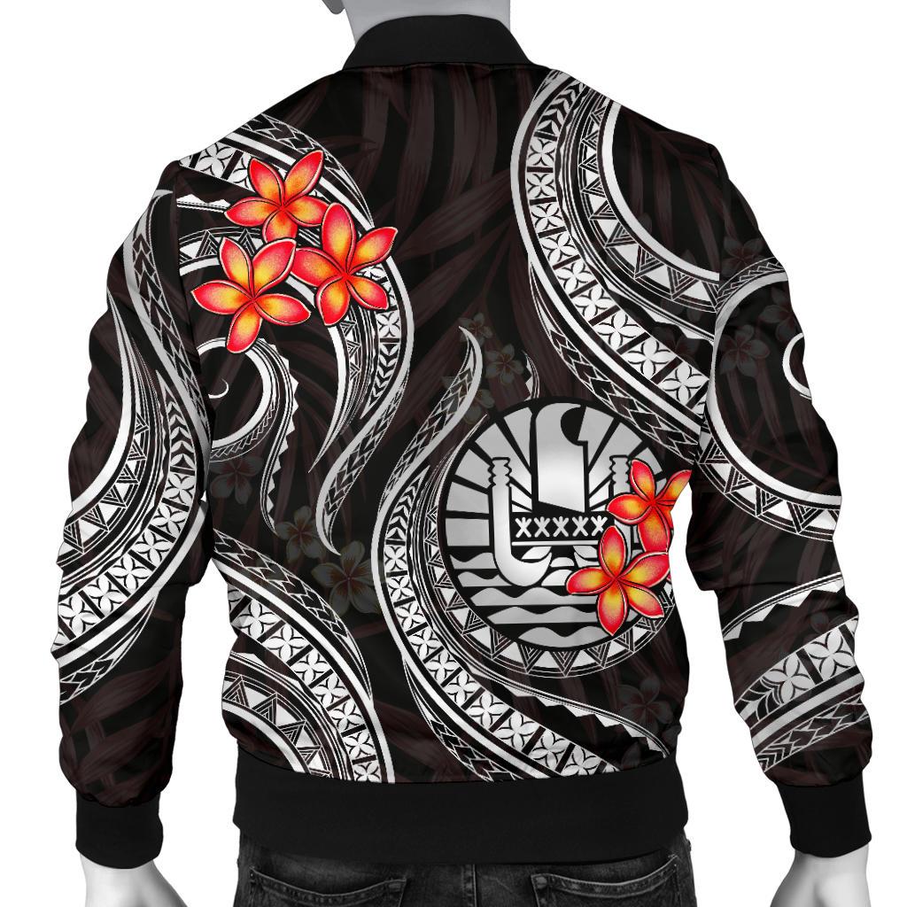 Tahiti Polynesian Men Bomber Jacket - White Plumeria - Polynesian Pride